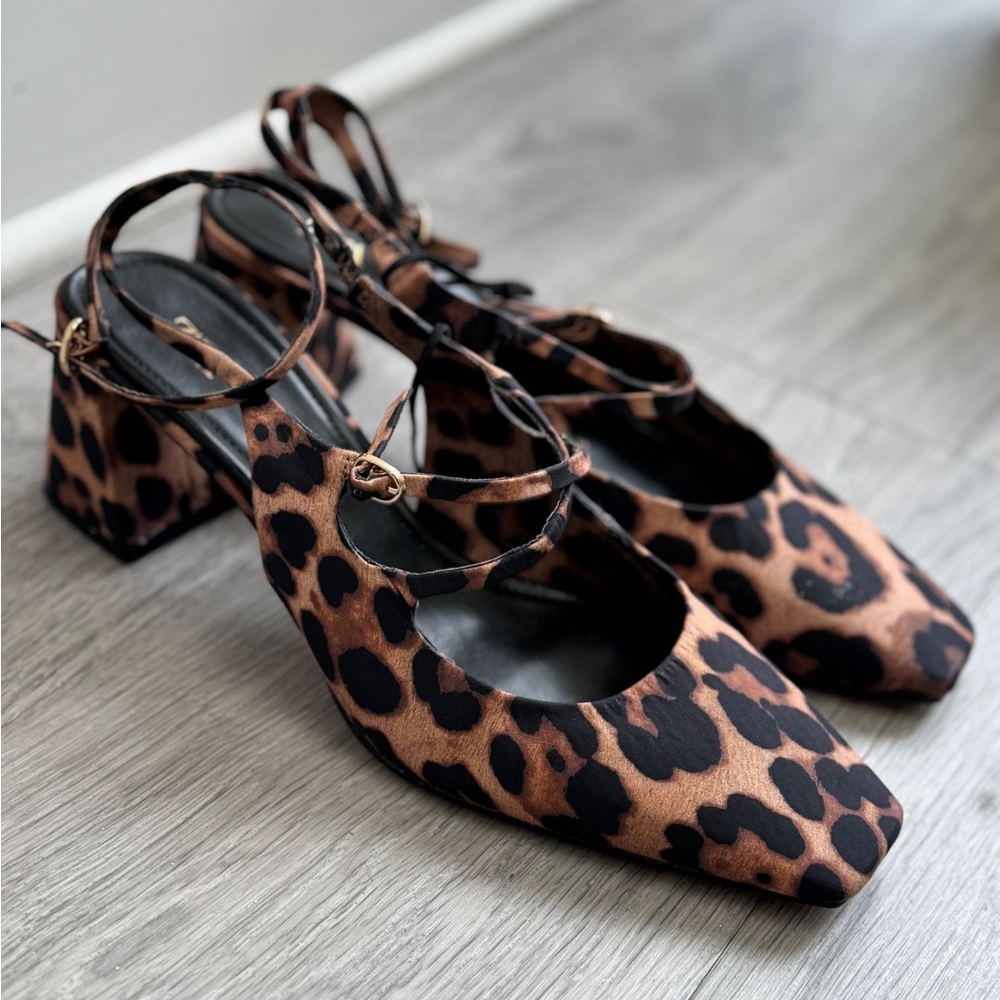 Zara Brown and Black Heels with Block Heel and Ankle Straps